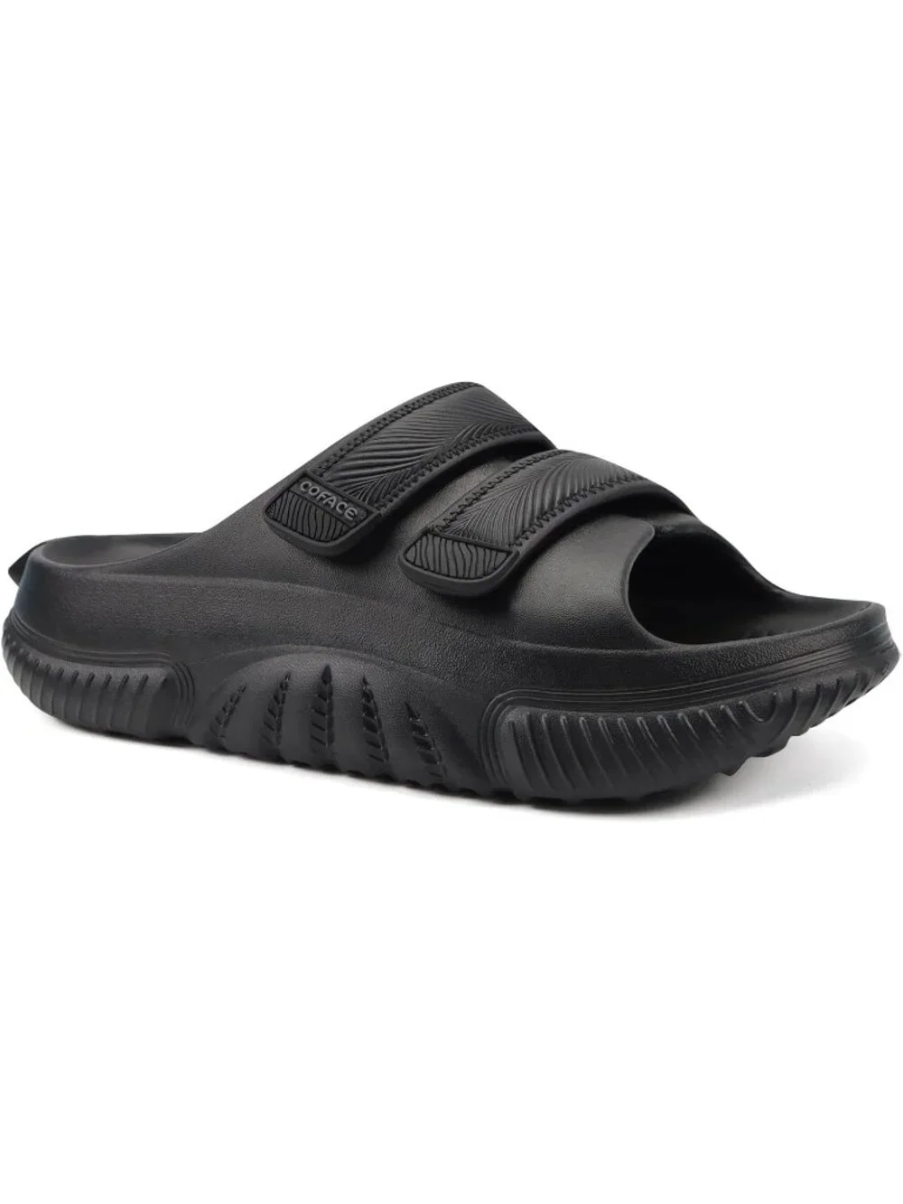 Men's Dark Black Recovery Sandals Orthopaedic Walking Slides Adjustable Thick
